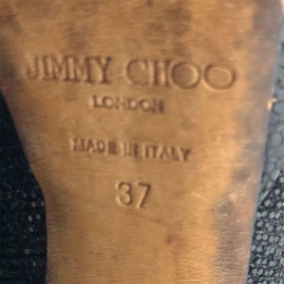 Jimmy Choo Black Glitter Peep Toe Platform Pumps Size 7 US Heels Made in Italy - Picture 15 of 15